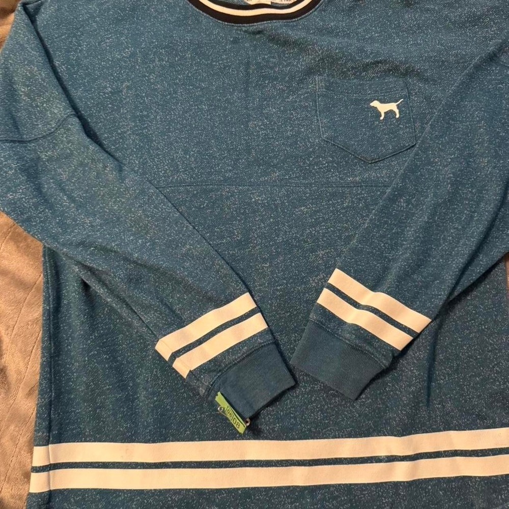 Victoria's Secret‎ PINK Varsity Jersey Long Sleeve Top Teal Blue XS